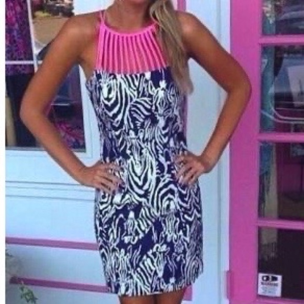 Lilly Pulitzer pink and navy terry shift dress